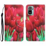 For Xiaomi Redmi Note 10 4G Colored Drawing Leather Phone Case(Tulips)