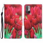 For Xiaomi Redmi Note 10 5G Colored Drawing Leather Phone Case(Tulips)