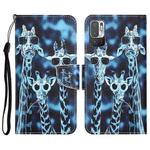 For Xiaomi Redmi Note 10 5G Colored Drawing Leather Phone Case(Giraffes)