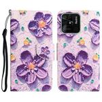 For Xiaomi Redmi 10C Colored Drawing Leather Phone Case(Purple Flower)