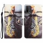 For Xiaomi Redmi 9T Colored Drawing Leather Phone Case(Tiger)