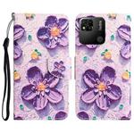 For Xiaomi Redmi 9C / 10A Colored Drawing Leather Phone Case(Purple Flower)