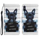 For Xiaomi Redmi 9A Colored Drawing Leather Phone Case(Black Dog)