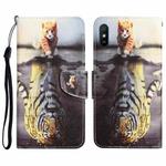 For Xiaomi Redmi 9A Colored Drawing Leather Phone Case(Tiger)