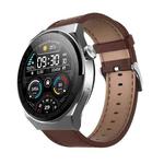 GW69 Plus Smart Watch, Support BT Call / Heart Rate / Blood Pressure / Blood Oxygen(Silver + Leather Strap Brown)