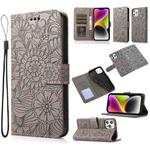 For iPhone 13 Pro Skin Feel Embossed Sunflower Horizontal Leather Case (Gray)