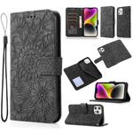 For iPhone 13 Pro Max Skin Feel Embossed Sunflower Horizontal Leather Case (Black)
