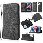 For iPhone 14 Skin Feel Embossed Sunflower Horizontal Leather Case (Black)