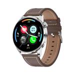 GW69 Smart Watch, Support BT Call / Heart Rate / Blood Pressure / Blood Oxygen(Sliver + Leather Strap Brown)