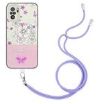 For Xiaomi Redmi Note 10 4G / Redmi Note 10S Bronzing Butterfly Flower TPU Phone Case with Lanyard(Cherry Blossoms)