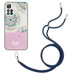 For Xiaomi Redmi Note 11 Global Bronzing Butterfly Flower TPU Phone Case with Lanyard(Peacock Flower)