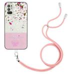 For Xiaomi Redmi Note 10 5G / Note 10T 5G Bronzing Butterfly Flower TPU Phone Case with Lanyard(Peach Blossoms)