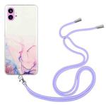 For Nothing Phone 1 Hollow Marble Pattern TPU Phone Case with Strap(Pink)