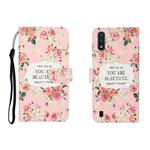 For Galaxy A01 3D Colored Drawing Horizontal Flip Leather Case with Holder & Card Slot & Wallet(Rose Flower)