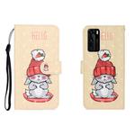For Huawei P40 3D Colored Drawing Horizontal Flip Leather Case with Holder & Card Slot & Wallet(White Rabbit)