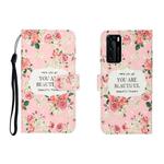 For Huawei P40 3D Colored Drawing Horizontal Flip Leather Case with Holder & Card Slot & Wallet(Rose Flower)