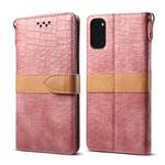 For Galaxy S20 Splicing Color Crocodile Texture PU Horizontal Flip Leather Case with Wallet & Holder & Card Slots & Lanyard(Pink)
