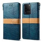 For Galaxy S20 Ultra Splicing Color Crocodile Texture PU Horizontal Flip Leather Case with Wallet & Holder & Card Slots & Lanyard(Blue)