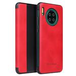 For Huawei Mate 30 Fierre Shann Crazy Horse Texture PU + PC Horizontal Flip Leather Case with Smart View Window & Sleep Wake-up Function(Red)