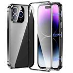 For iPhone 14 Pro Max Magnetic Double-buckle HD Tempered Glass Phone Case (Black)
