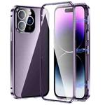 For iPhone 14 Pro Max Magnetic Double-buckle HD Tempered Glass Phone Case (Purple)