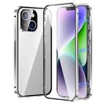 For iPhone 14 Magnetic Double-buckle HD Tempered Glass Phone Case (Silver)