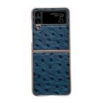 For Samsung Galaxy Z Flip4 5G Genuine Leather Ostrich Texture Nano Electroplating Phone Case(Blue)