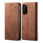 For OPPO Reno 3 5G / Reno 3 Youth Denim Texture Casual Style Horizontal Flip Leather Case with Holder & Card Slots & Wallet(Brown)