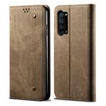 For OPPO Reno 3 5G / Reno 3 Youth Denim Texture Casual Style Horizontal Flip Leather Case with Holder & Card Slots & Wallet(Khaki)
