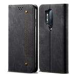 For OnePlus 8 Pro Denim Texture Casual Style Horizontal Flip Leather Case with Holder & Card Slots & Wallet(Black)