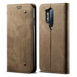 For OnePlus 8 Pro Denim Texture Casual Style Horizontal Flip Leather Case with Holder & Card Slots & Wallet(Khaki)