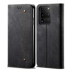 For Galaxy S20 Ultra Denim Texture Casual Style Horizontal Flip Leather Case with Holder & Card Slots & Wallet(Black)
