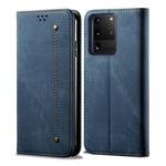 For Galaxy S20 Ultra Denim Texture Casual Style Horizontal Flip Leather Case with Holder & Card Slots & Wallet(Blue)