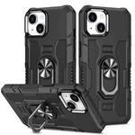 For iPhone 14 Plus Ring Holder Armor Hybrid Phone Case (Black)
