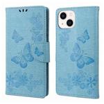 For iPhone 14 Butterfly Embossed Horizontal Flip Leather Phone Case (Blue)