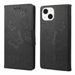 For iPhone 14 Butterfly Embossed Horizontal Flip Leather Phone Case (Black)