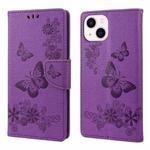 For iPhone 14 Butterfly Embossed Horizontal Flip Leather Phone Case (Purple)