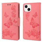 For iPhone 14 Plus Butterfly Embossed Horizontal Flip Leather Phone Case (Pink)
