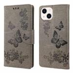 For iPhone 14 Plus Butterfly Embossed Horizontal Flip Leather Phone Case (Grey)