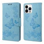 For iPhone 14 Pro Butterfly Embossed Horizontal Flip Leather Phone Case(Blue)