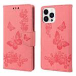 For iPhone 14 Pro Butterfly Embossed Horizontal Flip Leather Phone Case(Pink)
