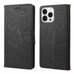 For iPhone 14 Pro Butterfly Embossed Horizontal Flip Leather Phone Case(Black)