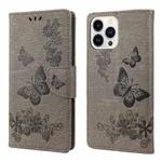 For iPhone 14 Pro Butterfly Embossed Horizontal Flip Leather Phone Case(Grey)