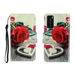 For Huawei P40 Colored Drawing Horizontal Flip Leather Case with Holder & Card Slot & Wallet(Red rose)