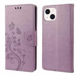 For iPhone 14 Butterfly Flower Pattern Flip Leather Phone Case (Light Purple)