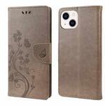 For iPhone 14 Butterfly Flower Pattern Flip Leather Phone Case (Grey)