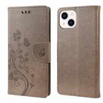 For iPhone 14 Plus Butterfly Flower Pattern Flip Leather Phone Case (Grey)