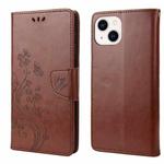 For iPhone 14 Plus Butterfly Flower Pattern Flip Leather Phone Case (Brown)