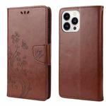 For iPhone 14 Pro Butterfly Flower Pattern Flip Leather Phone Case(Brown)