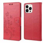 For iPhone 14 Pro Butterfly Flower Pattern Flip Leather Phone Case(Red)